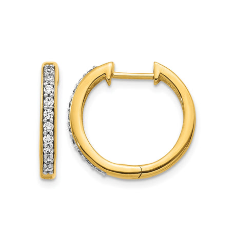10k Yellow Gold Hoop Earrings with Round White Stones, Channel Set Classic Minimalist Style