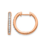 14k Rose Gold Huggie Earrings with Diamond, Petite Round Hoops, Modern Lightweight Design for Women