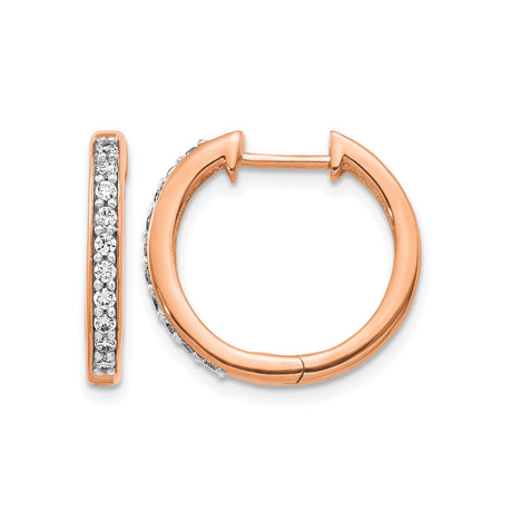 14k Rose Gold Huggie Earrings with Diamond, Petite Round Hoops, Modern Lightweight Design for Women