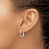 14k White Gold Huggie Hoop Earrings with Round Cut Diamonds, Sleek Polished Design for Women