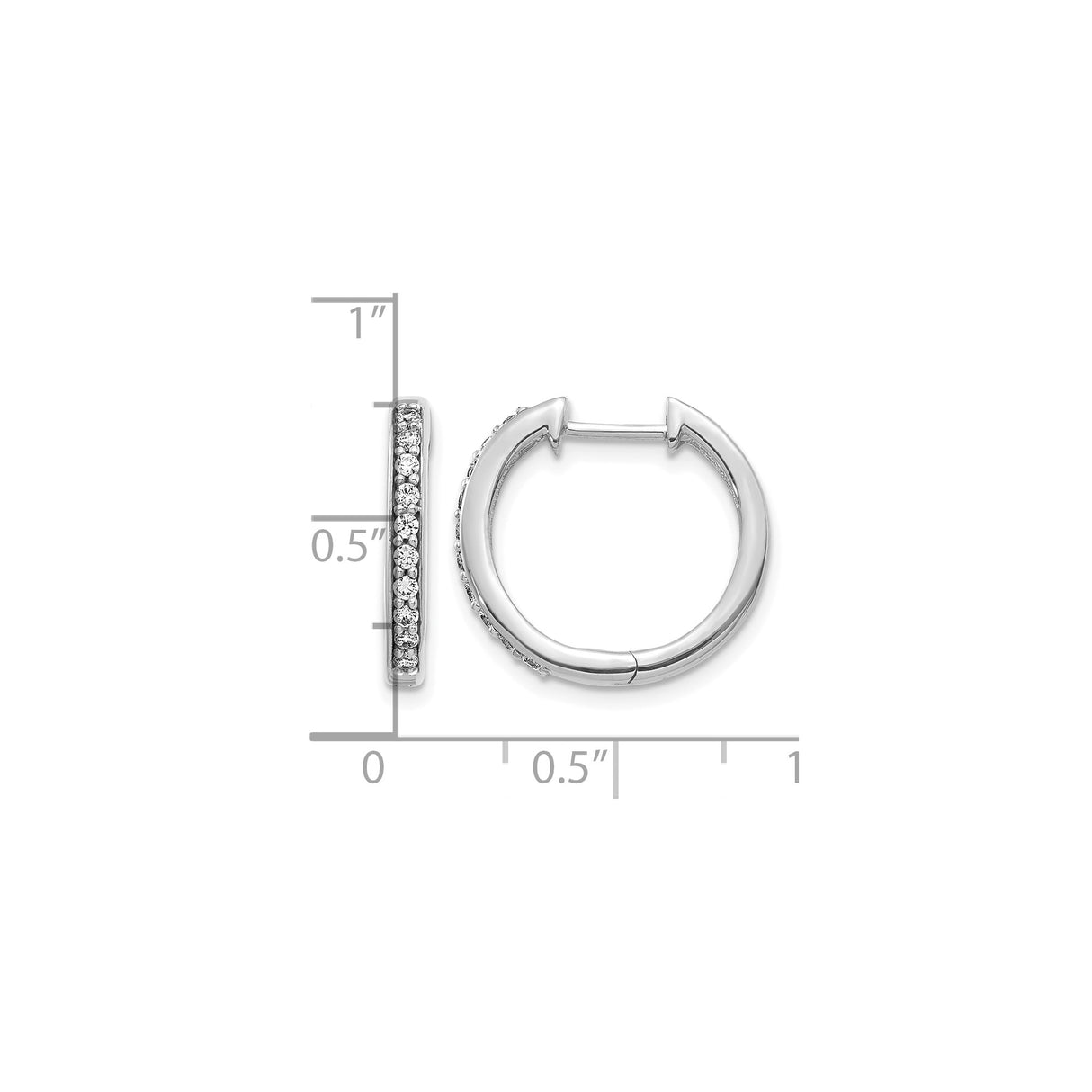 14k White Gold Huggie Hoop Earrings with Round Cut Diamonds, Sleek Polished Design for Women