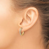 14k Yellow Gold Hoop Earrings with Round Cut Diamond in Channel Setting, Polished Finish