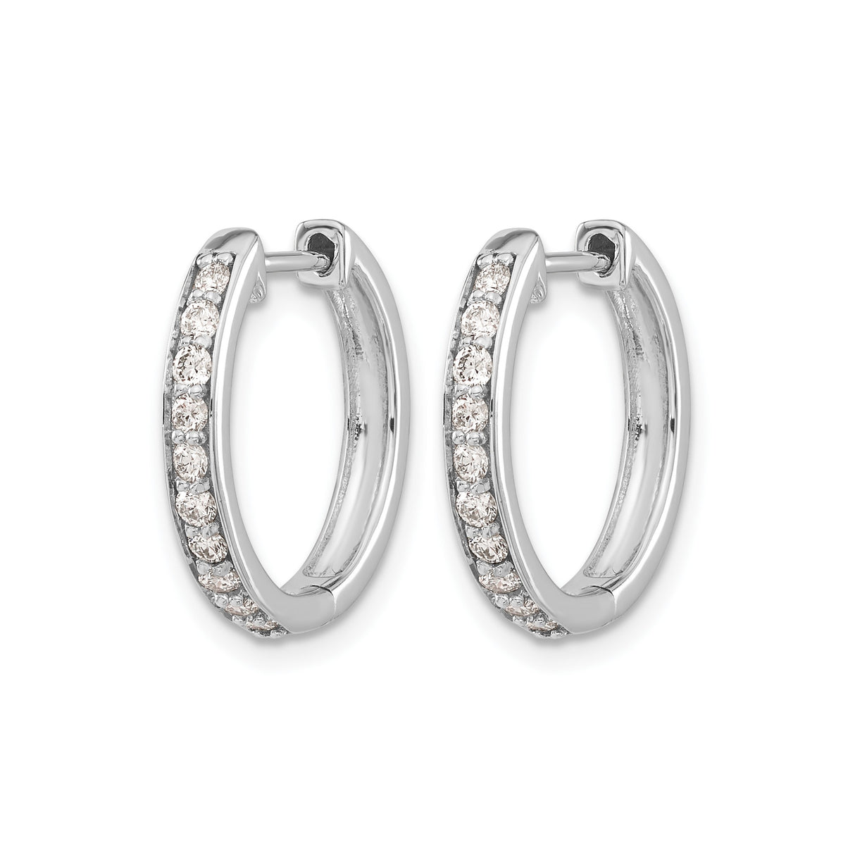 10k White Gold Hoop Earrings with Round Cut Cubic Zirconia, Channel Set, Polished Finish