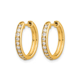 10k Yellow Gold Hoop Earrings with Channel Set Round White Diamonds, Hinged Classic Style