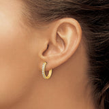 14k Yellow Gold Hoop Earrings with Round Cut Cubic Zirconia, Channel Set Huggie Style