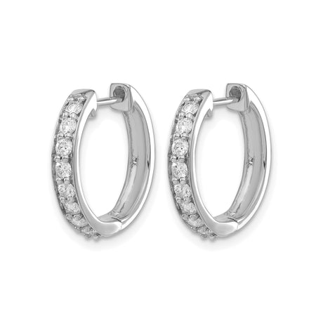 10k White Gold Hoop Earrings with Round Cut Cubic Zirconia, Modern Minimalist Style