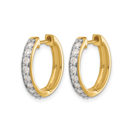 10k Yellow Gold Hoop Earrings with Round White Diamonds, Channel Set Huggie Style