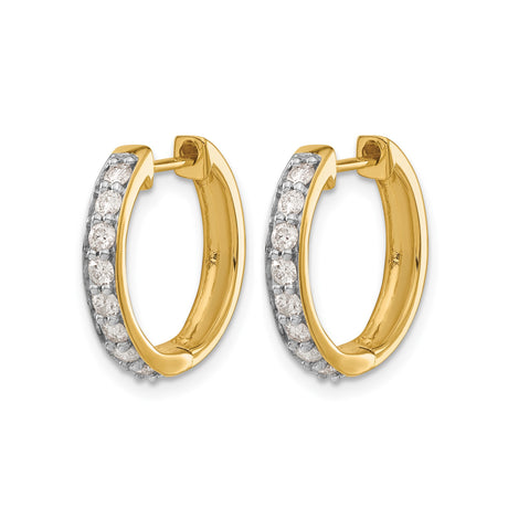 14k Yellow Gold Hoop Earrings with Diamond Accents, Channel Set Round Cut Stones