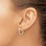 14k Yellow Gold Hoop Earrings with Diamond Accents, Channel Set Round Cut Stones