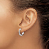 10k White Gold Hoop Earrings with Round Cut Clear Stones, Channel Setting, Polished Finish