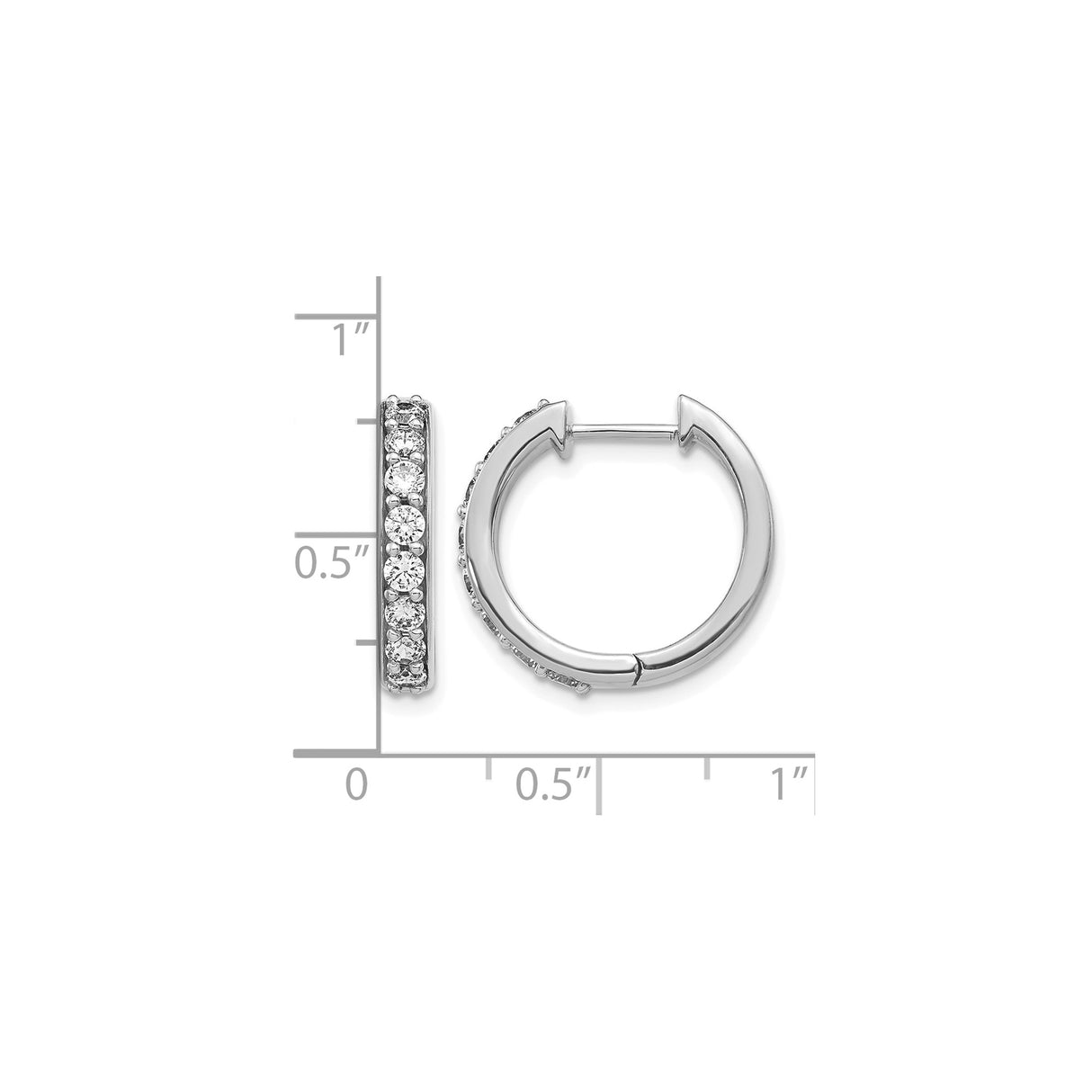 10k White Gold Hoop Earrings with Round Cut Clear Stones, Channel Setting, Polished Finish