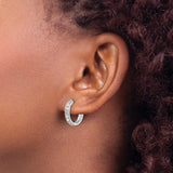 14k White Gold Diamond Hoop Earrings with Round Cut Diamonds in Channel Setting