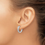 10k White Gold Hoop Earrings with Round Gemstones, Channel Set, High Polish Finish
