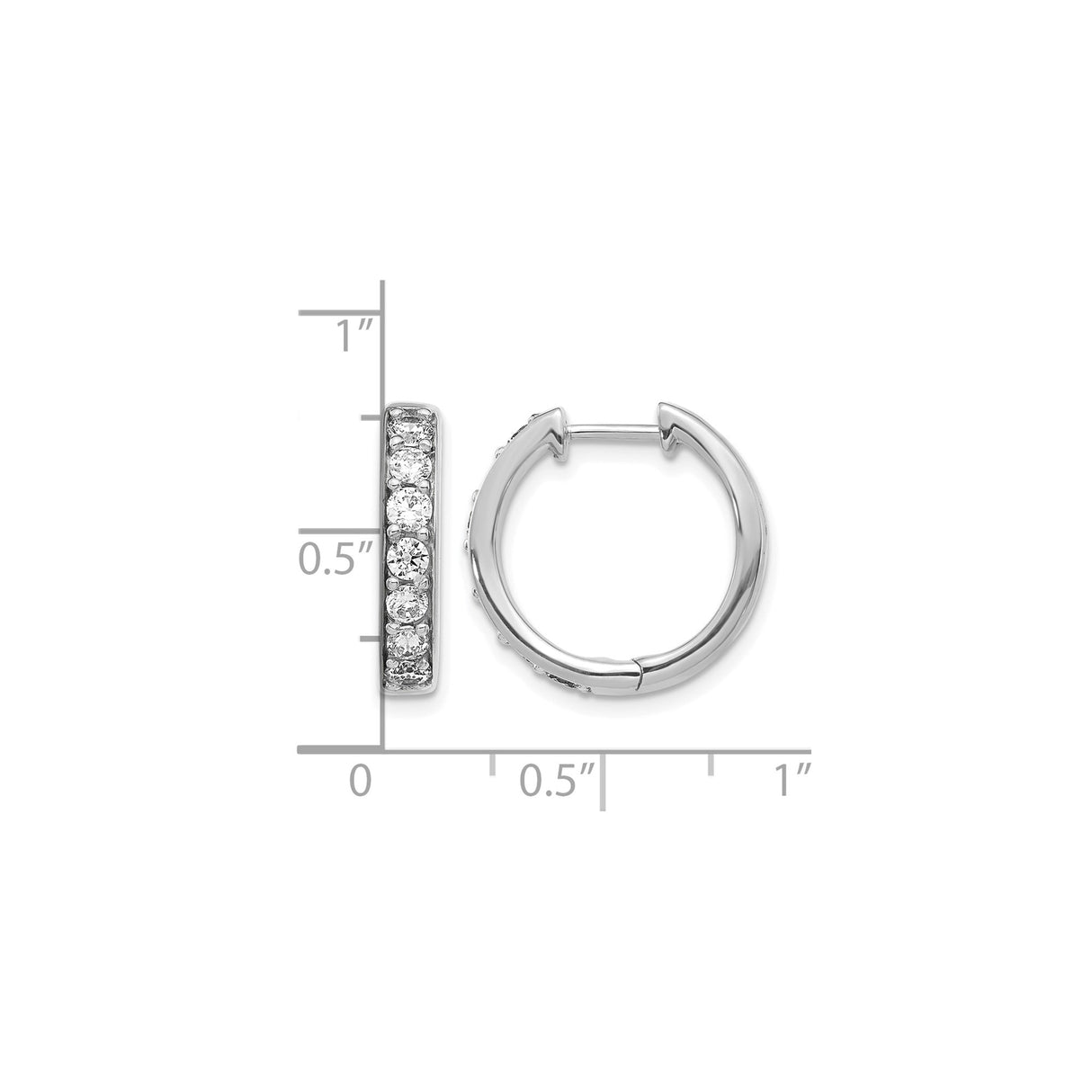 10k White Gold Hoop Earrings with Round Gemstones, Channel Set, High Polish Finish
