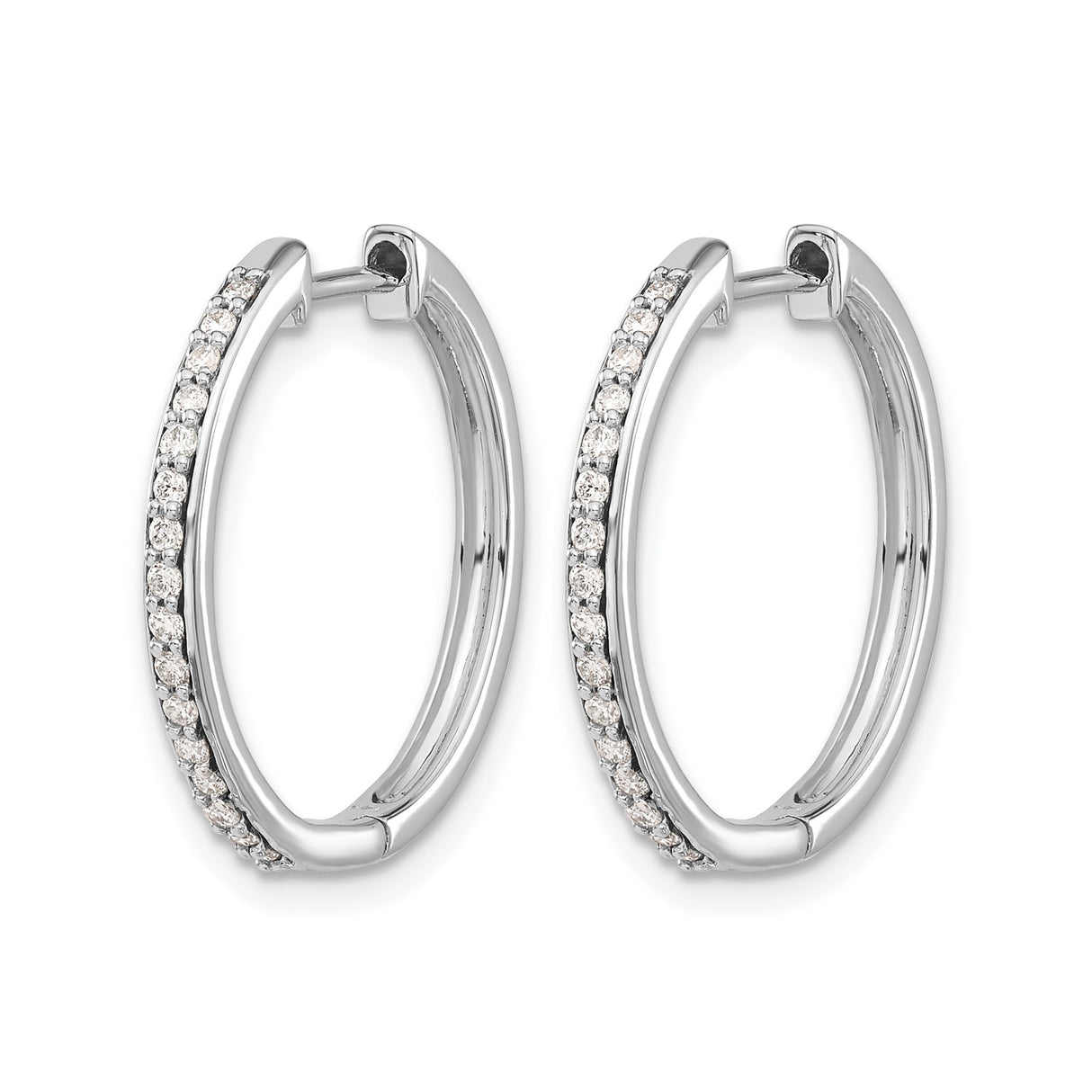 14k White Gold Diamond Hoop Earrings with Hinged Closure, Polished Finish, Modern Style