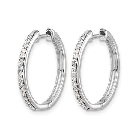 14k White Gold Diamond Hoop Earrings with Hinged Closure, Polished Finish, Modern Style