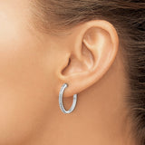 14k White Gold Diamond Hoop Earrings with Hinged Closure, Polished Finish, Modern Style