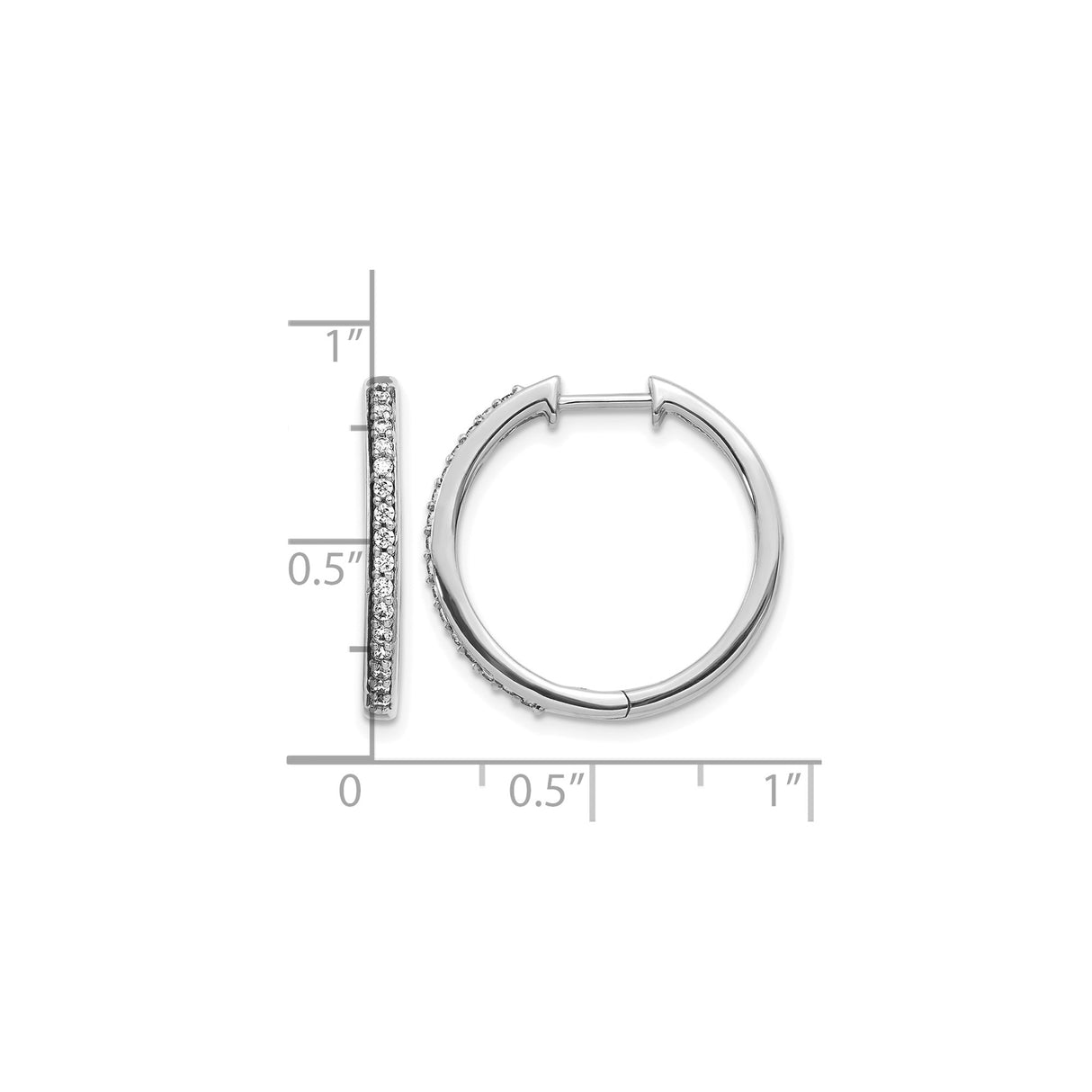 14k White Gold Diamond Hoop Earrings with Hinged Closure, Polished Finish, Modern Style