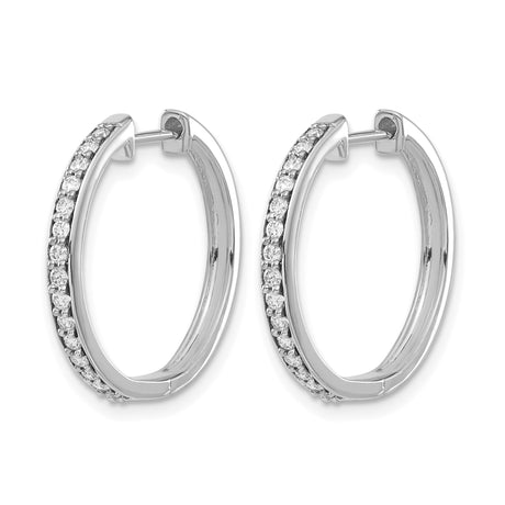 10k White Gold Hoop Earrings with Round Cut Cubic Zirconia, Polished Lightweight Design for Women