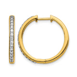10k Yellow Gold Hoop Earrings with White Cubic Zirconia, Channel Set Medium Fashion Hoops