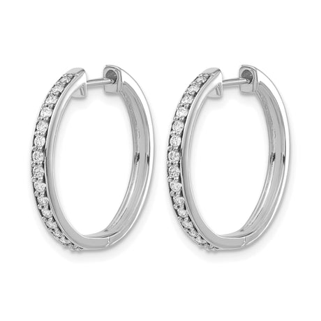 14k White Gold Diamond Hoop Earrings, Round Cut, Minimalist Classic Design for Women