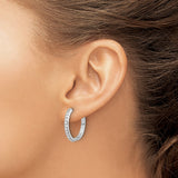 10k White Gold Hoop Earrings with Round Cut Cubic Zirconia Pavé Setting