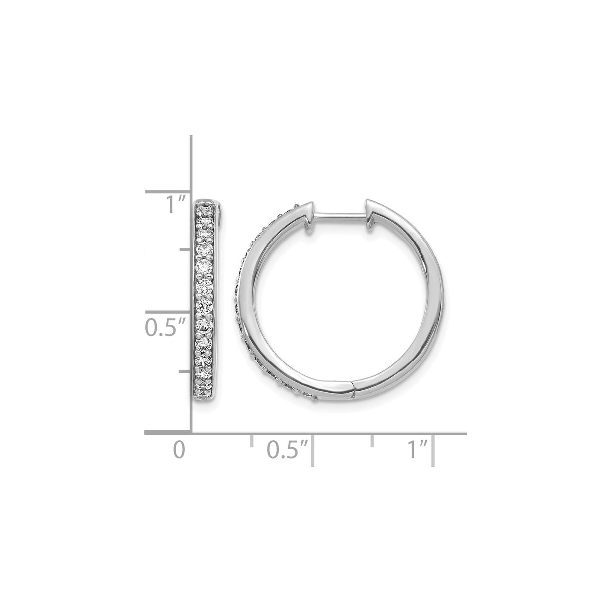 10k White Gold Hoop Earrings with Round Cut Cubic Zirconia Pavé Setting