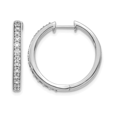 10k White Gold Hoop Earrings with Round Cut Cubic Zirconia Pavé Setting