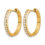 10k Yellow Gold Hoop Earrings with Pave Setting and Round White Stones, Front Facing Hinged Design