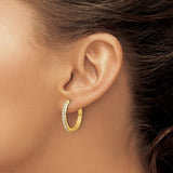 10k Yellow Gold Hoop Earrings with Pave Setting and Round White Stones, Front Facing Hinged Design