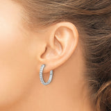 14k White Gold Hoop Earrings with Round Cut Diamonds, Sleek Modern Design for Women