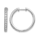 14k White Gold Hoop Earrings with Round Cut Diamonds, Sleek Modern Design for Women