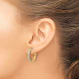 14k Yellow Gold Hoop Earrings with Round Cut Cubic Zirconia, Polished Lightweight Style
