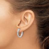 14k White Gold Diamond Hoop Earrings, Prong Set Round Diamonds, Huggie Style