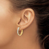 14k Yellow Gold Hoop Earrings with Round Cut Cubic Zirconia, Channel Set, Diamond Look