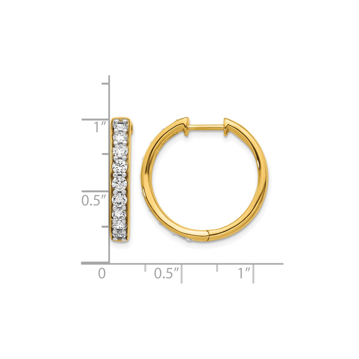 14k Yellow Gold Hoop Earrings with Round Cut Cubic Zirconia, Channel Set, Diamond Look