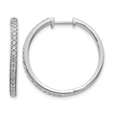 10k White Gold Hoop Earrings with Pave White Stones, Classic Hinged Round Design for Women