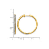 10k Yellow Gold Hoop Earrings with Sparkling Round Cut White Stones in Pave Setting
