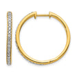 10k Yellow Gold Hoop Earrings with Sparkling Round Cut White Stones in Pave Setting