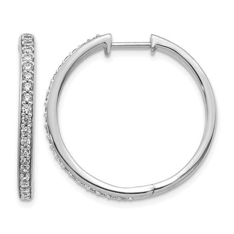 14k White Gold Hoop Earrings with Diamonds, Sleek Round Design, High Polish Finish