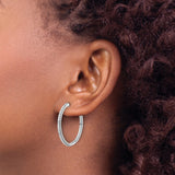 14k White Gold Hoop Earrings with Diamonds, Polished Modern Hinged Design for Women