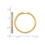 14k Yellow Gold Hoop Earrings with Round Cut Diamonds, Classic Hinged Style for Women