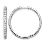 14k White Gold Hoop Earrings with Round Cut Diamonds, Classic Fine Jewelry for Women