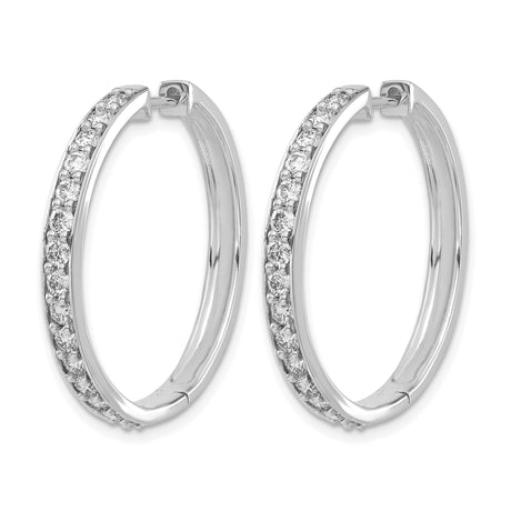 14k White Gold Hoop Earrings with Round Cut Diamonds in Channel Setting
