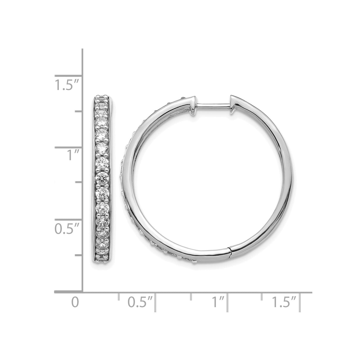14k White Gold Hoop Earrings with Round Cut Diamonds in Channel Setting