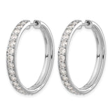 14k White Gold Hoop Earrings with Round Cut Cubic Zirconia, Channel Set, Hinged Clasp Closure