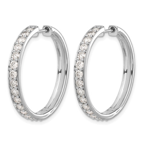 14k White Gold Hoop Earrings with Round Cut Cubic Zirconia, Channel Set, Hinged Clasp Closure