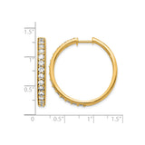 14k Yellow Gold Hoop Earrings with Round Cut Diamond in Shared Prong Setting