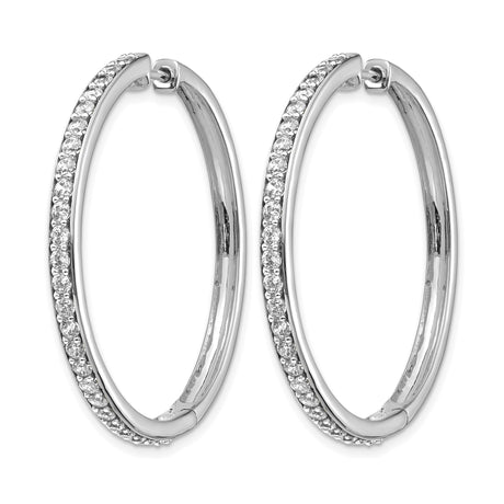 14k White Gold Diamond Hoop Earrings, Polished Hinged Design, Classic Style for Women
