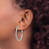 14k White Gold Diamond Hoop Earrings, Polished Hinged Design, Classic Style for Women